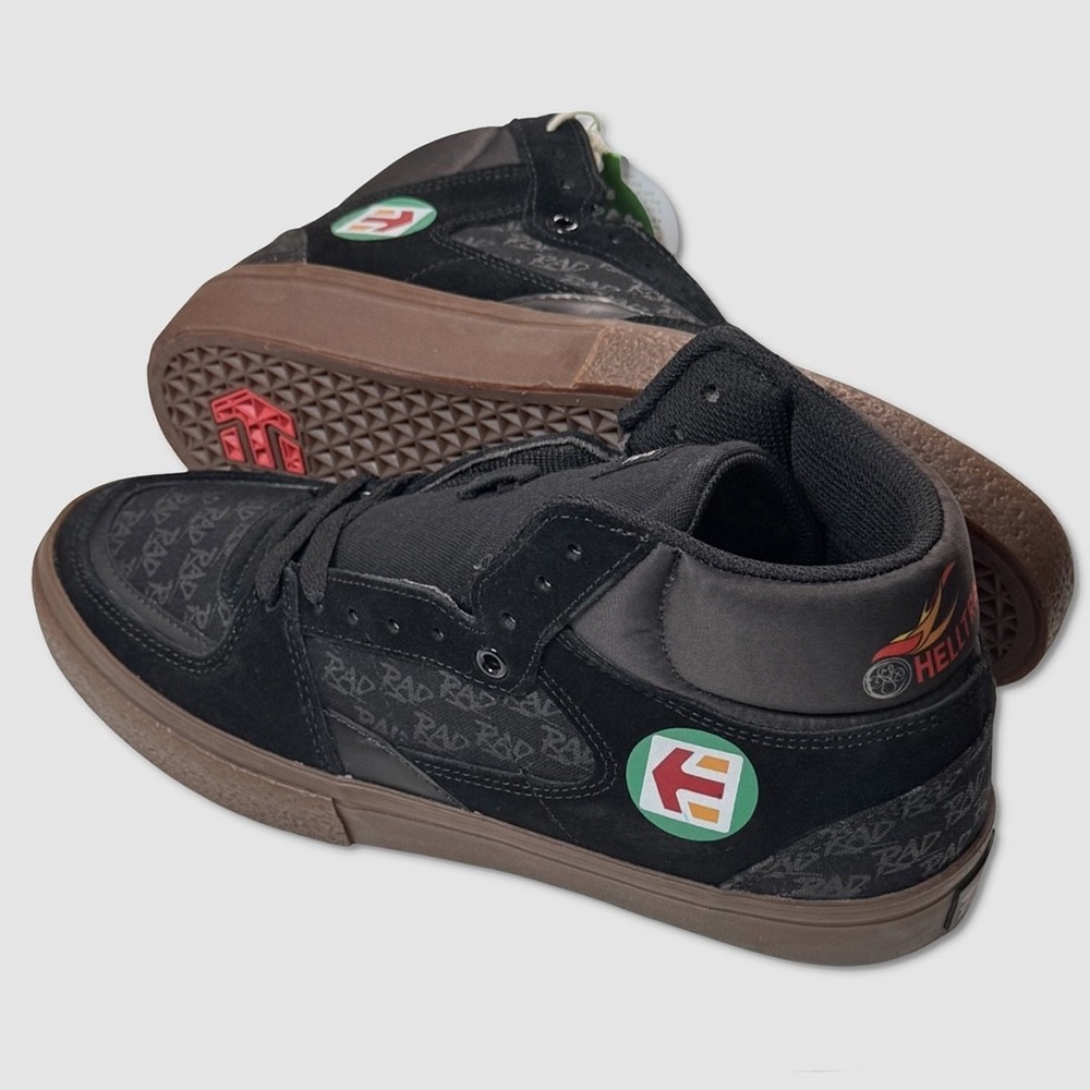 Etnies Vulc Mid X Rad Skate Shoes - NEW Mens Size 9.5 Black / Gum - #49221-ZZ5